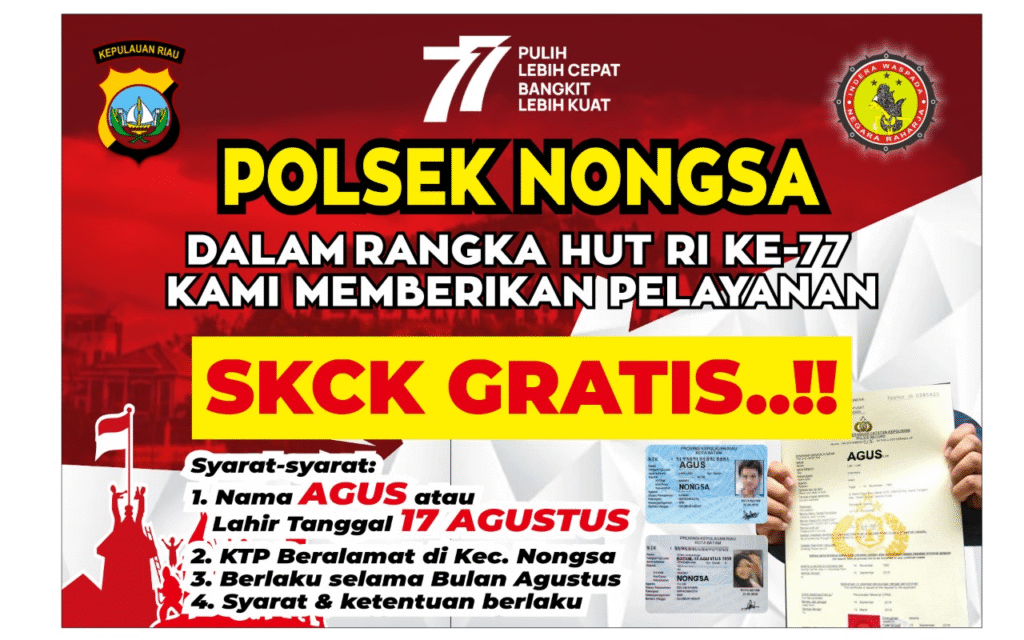 Sambut HUT RI, Polsek Nongsa Gratiskan Pengurusan SKCK Bagi Pemilik Nama Agus