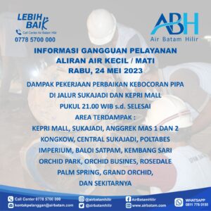 Pelanggan Air Batam Hilir Menginformasikan Pekerjaan Perbaikan pipa DCIP DN 400mm