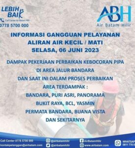 Pelaggan Air Batam Hilir Mengiformasikan Terkait Simulasi Air, Ada Perbaikan Kebocoran Pipa Air Di Bandara Batam