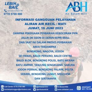 Pelanggan Air Batam Hilir,Mengimformasikan Terjadi Kebocoran Pipa di Depan Kepri Mall