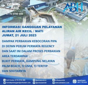 Pelanggan Air Batam Hilir, Menginformasikan Terjadi Kebocoran Pipa HDPE 225mm Di Depan Perumahan Permata Regency