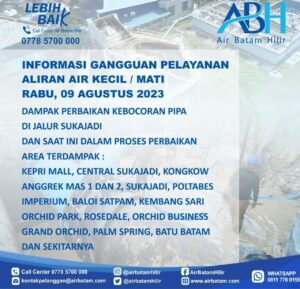 Pelanggan Air Batam Hilir,Menginformasikan Kebocoran Pipa DCIP DN 400mm di Jalur Sukajadi
