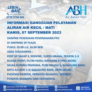 Pelanggan Air Batam Hilir,Ada Pekerjaan Pemindahan  Pipa PRV