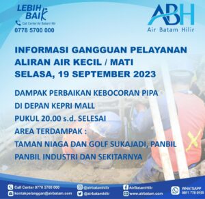 Pelanggan Air Batam Hilir,Menginformaikan Adanya Kebocoran Pipa DCIP DN. 600mm Di Depan Kepri Mall