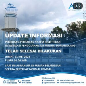 ABH Sampaikan Perbaikan Sistem Kelistrikan di Instalasi Pengolahan Air Minum, Duriangkang Selesai