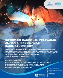 Air Batam Hilir Lakukan Penyambungan Pipa HDPE di Jalur Batu Besar–Turi, Distribusi Air Terganggu Sementara