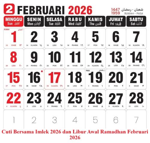 Februari 2026 Penuh Libur! Imlek, Cuti Bersama, hingga Awal Ramadhan