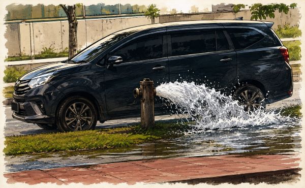 Aksi Rayap Besi Makin Nekat! Tutup Hydrant di Pasir Putih Batam Raib, Air Menyembur Deras