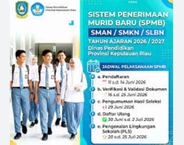 SPMB Kepri 2026 Resmi Dibuka! Hanya 18.228 Kursi SMA-SMK Negeri Tersedia, Orang Tua dan Siswa Wajib Cek Kuota
