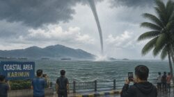 Heboh! Pusaran Angin Raksasa Muncul di Laut Karimun, Warga Coastal Area Panik Berhamburan