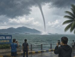 Heboh! Pusaran Angin Raksasa Muncul di Laut Karimun, Warga Coastal Area Panik Berhamburan