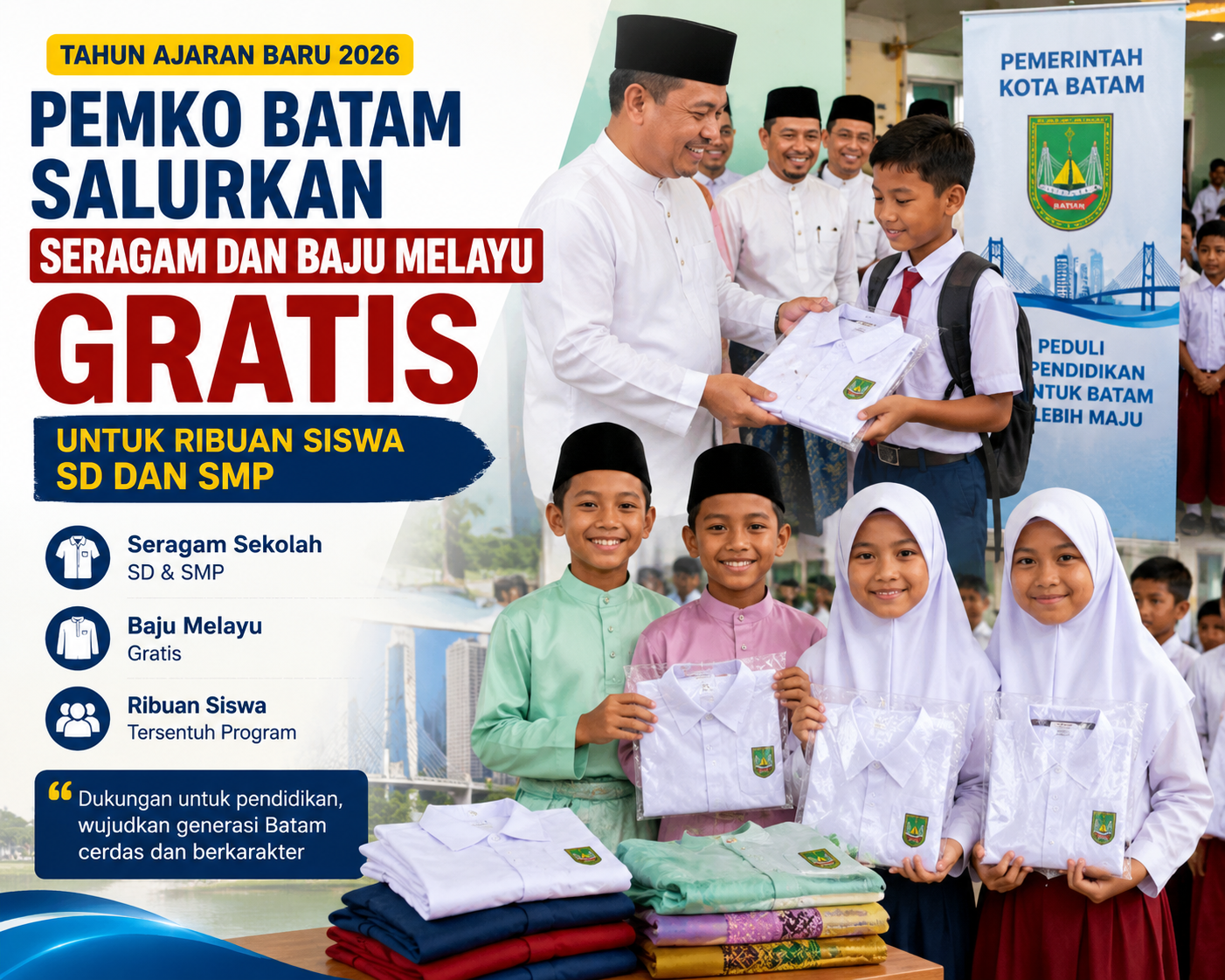 Tahun Ajaran Baru 2026, Pemko Batam Salurkan Seragam dan Baju Melayu Gratis untuk Ribuan Siswa