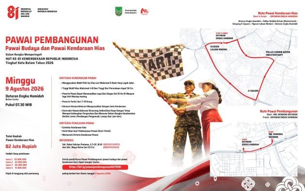 Meriahkan HUT RI ke-81, Pemko Batam Gelar Pawai Pembangunan dan Kendaraan Hias 9 Agustus 2026