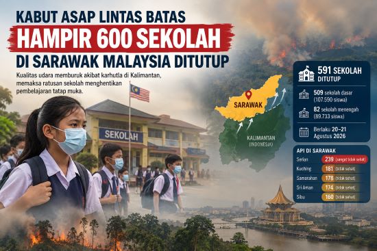 Kabut Asap dari Kalimantan Kepung Sarawak Malaysia, Hampir 600 Sekolah Ditutup