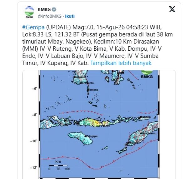 Gempa M7,0 Guncang Nagekeo NTT Subuh, Getaran Terasa hingga Bali dan Makassar