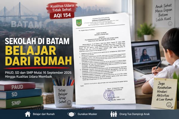 AQI Batam Tembus 154, Sekolah PAUD hingga SMP Resmi Belajar dari Rumah Mulai Hari Ini