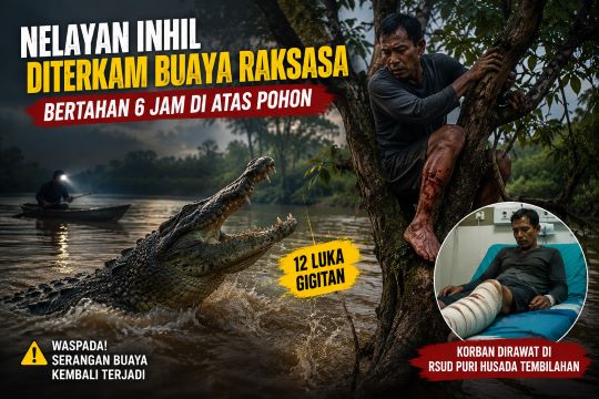 Ngeri! Nelayan Inhil Diterkam Buaya Raksasa 5 Meter, Bertahan 6 Jam di Atas Pohon dengan 12 Luka Gigitan