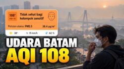 Kualitas Udara Batam Pagi Ini Masih Tak Sehat, AQI 108 dan PM2.5 Tembus 38,4 µg/m³