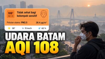 Kualitas Udara Batam Pagi Ini Masih Tak Sehat, AQI 108 dan PM2.5 Tembus 38,4 µg/m³