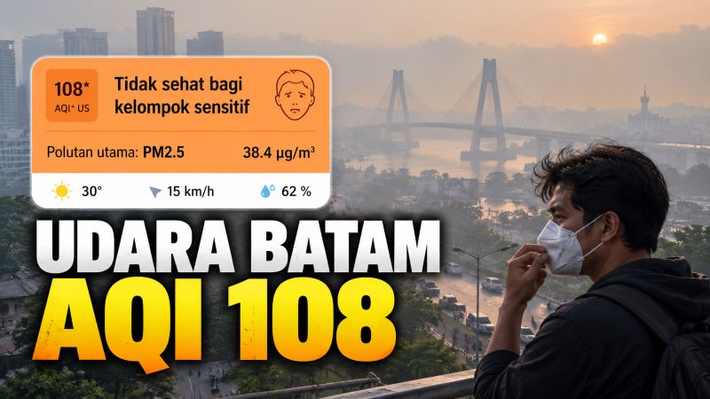 Kualitas Udara Batam Pagi Ini Masih Tak Sehat, AQI 108 dan PM2.5 Tembus 38,4 µg/m³